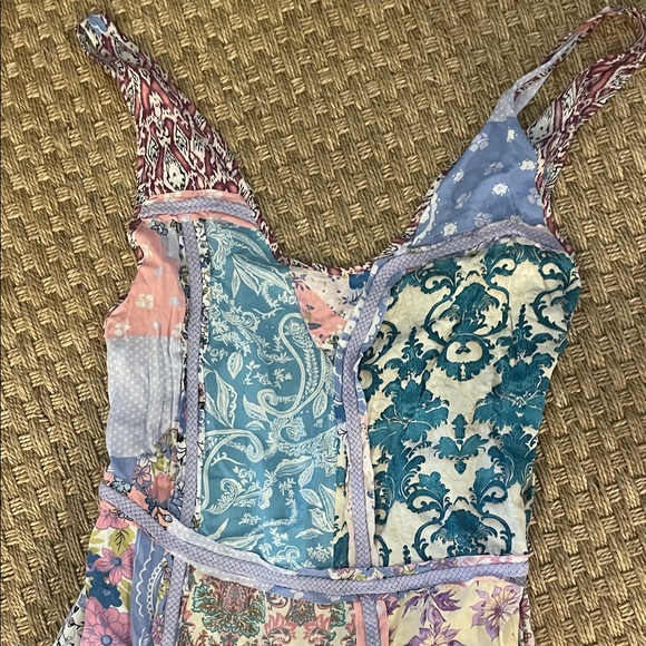 Blue Velvet Patchwork Floral Jumpsuit Large - Picture 4 of 9